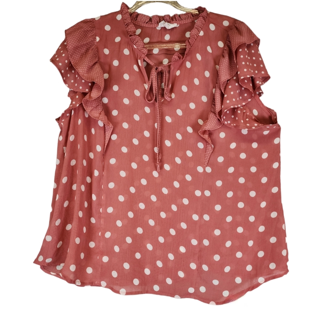Perch by Blu Pepper Dark Rosy-Peach Polka Dot Blouse Size 2XL